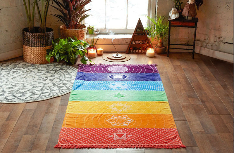 Printed Bath Towel Tassel Colorful Yoga Mat